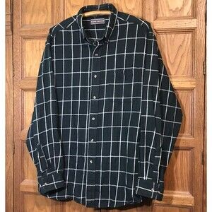 David Taylor Green Plaid Cotton Shirt Men's size XL Long Sleeve Button Down Top